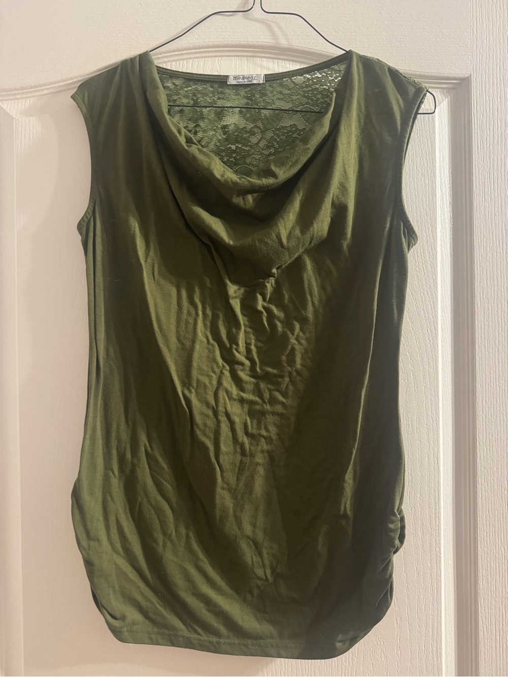 Sleeveless Olive Green Cowl Neck Women's Top